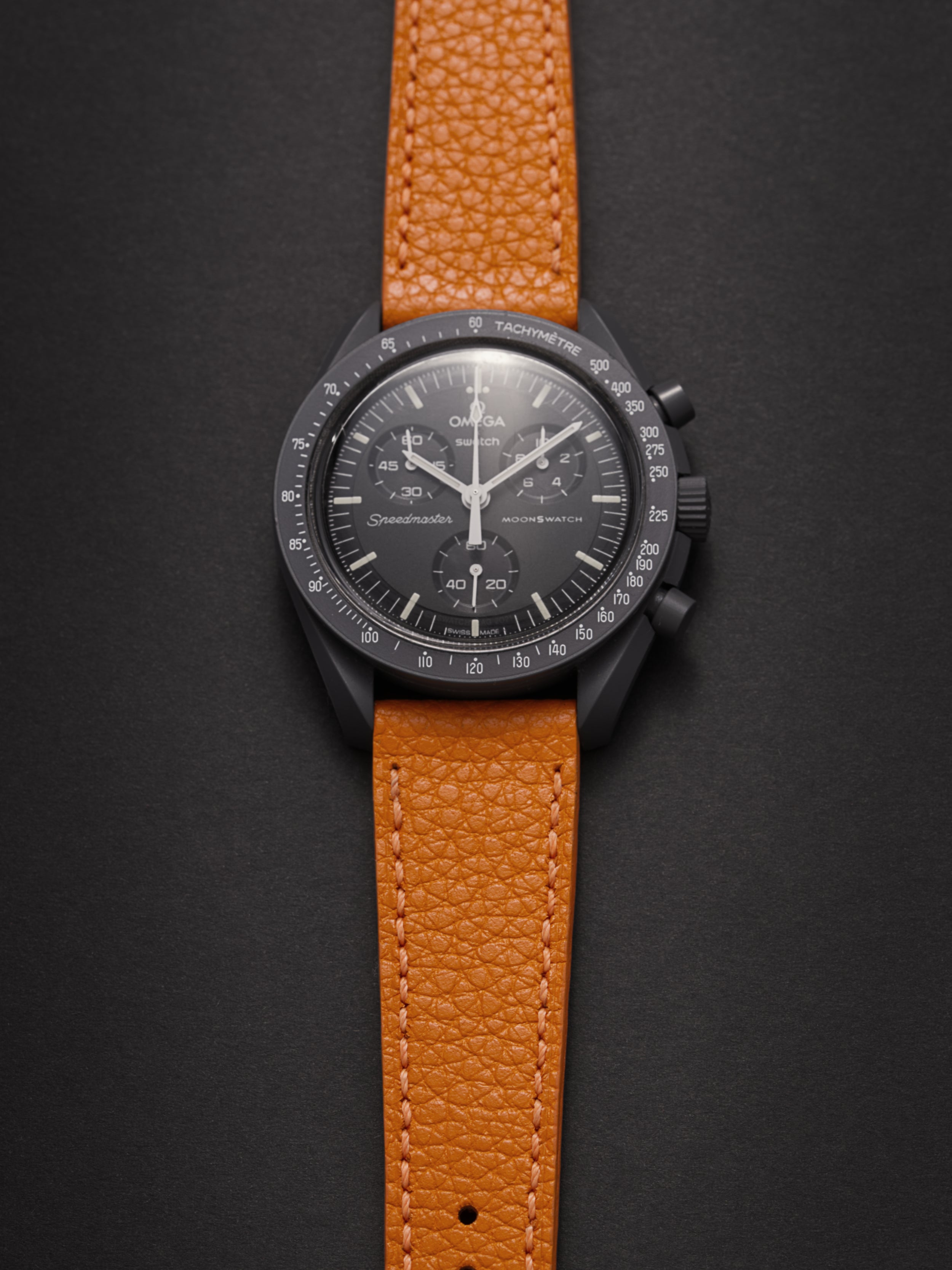 Amber Orange Togo Leather Swatch Omega Moonswatch