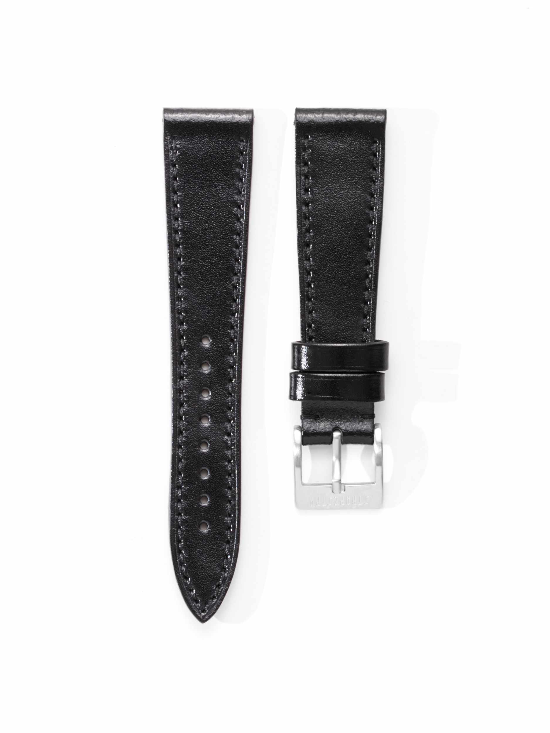 Smooth Black Leather Strap Front