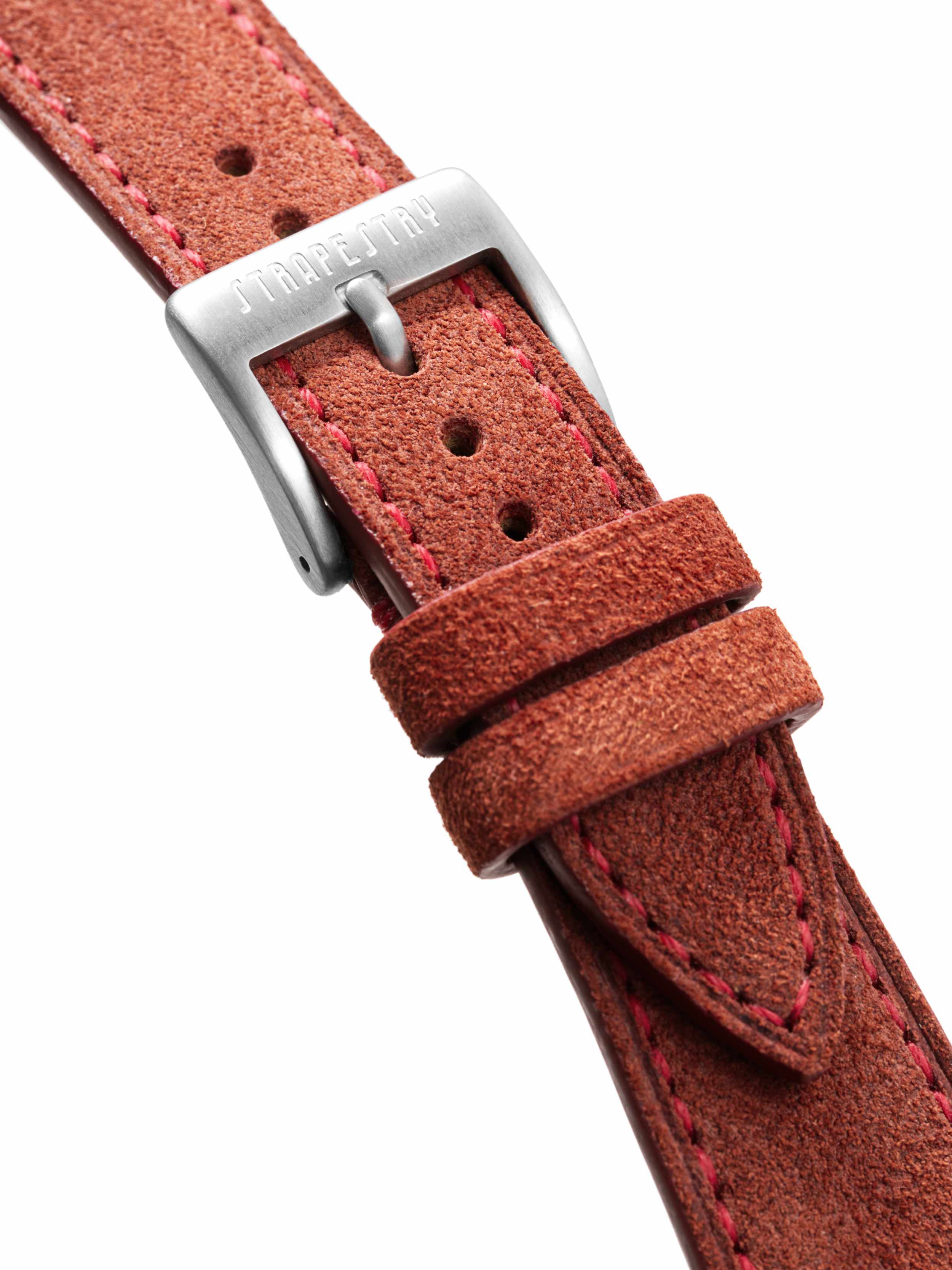 Red Suede Watch Strap Buckle Detail