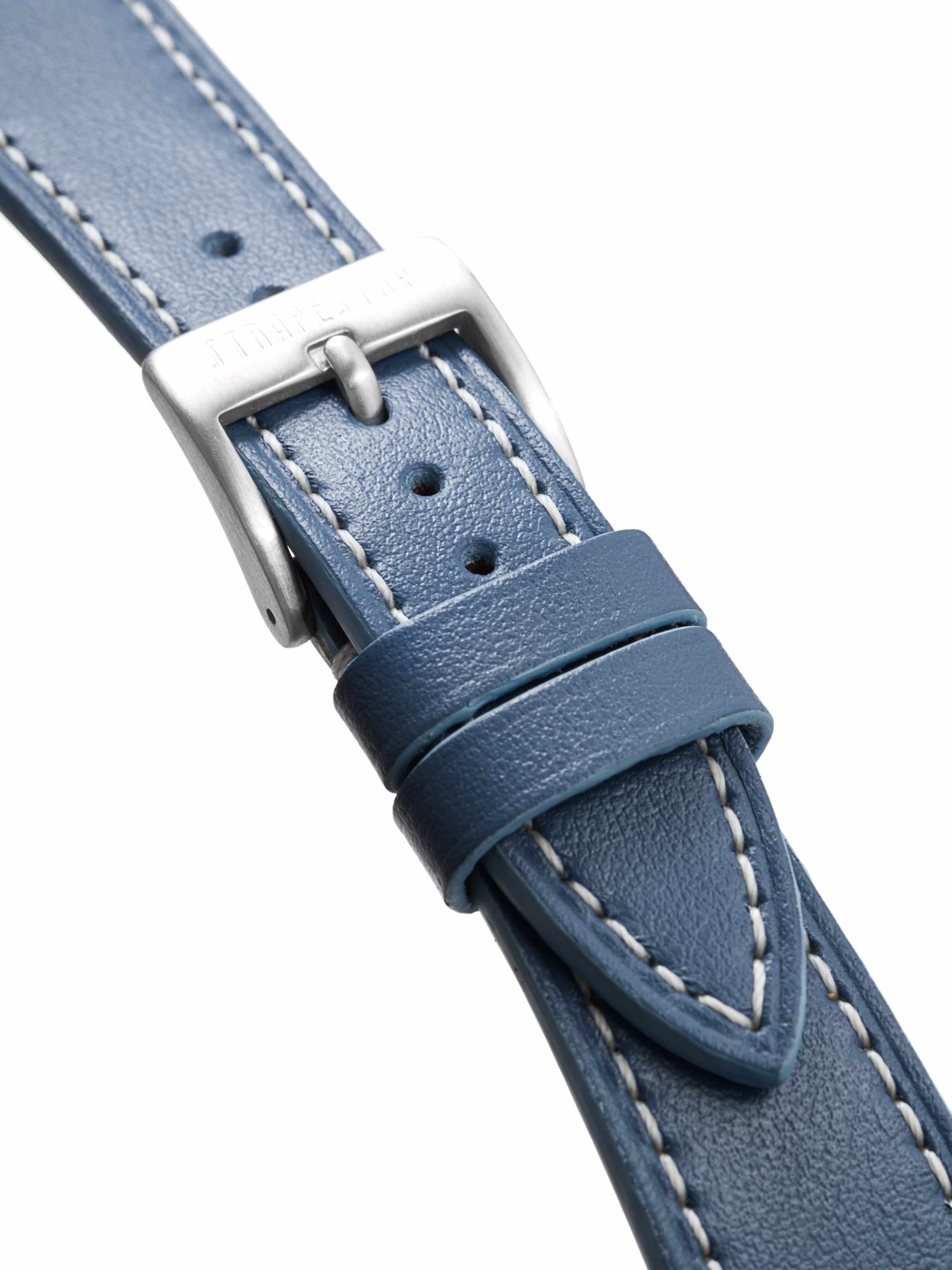 Steel Blue Smooth Calf Leather Strap Buckle Detail