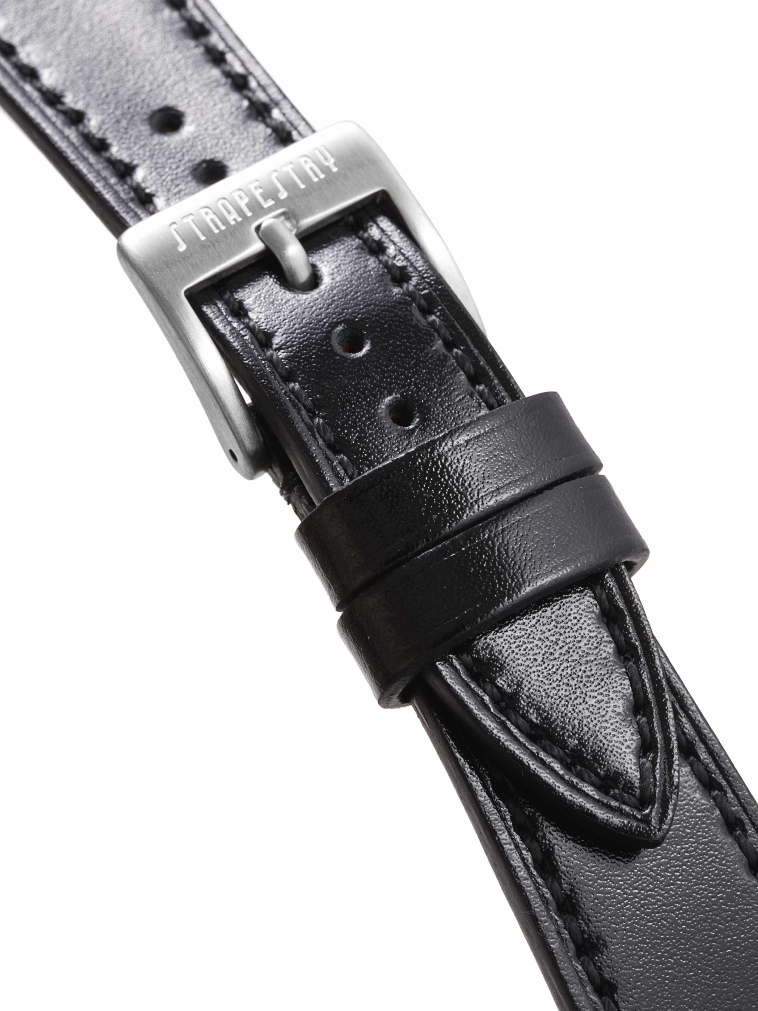 Smooth Black Leather Strap Buckle Detail
