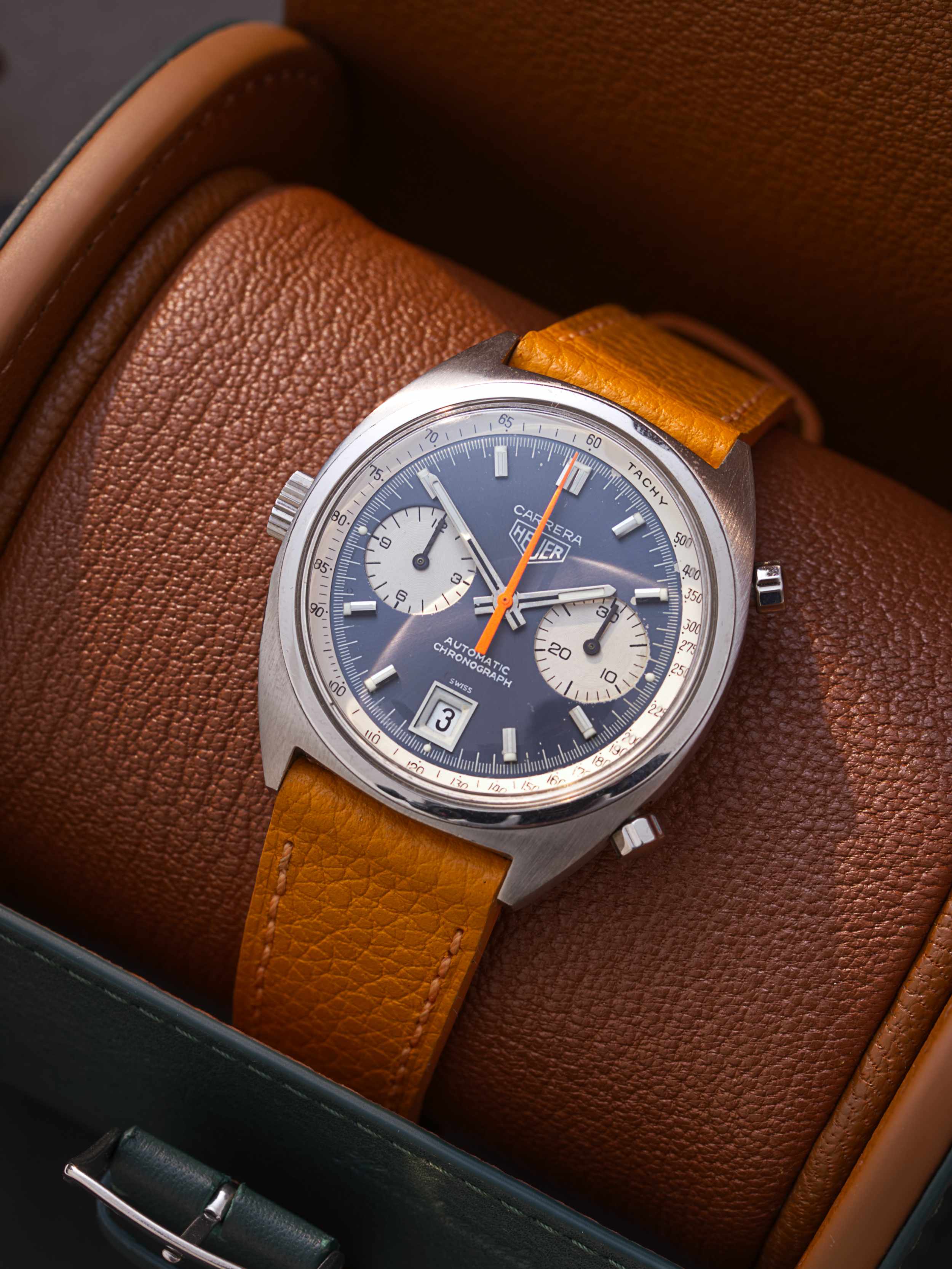 Orange Leather Strap Heuer Carrera