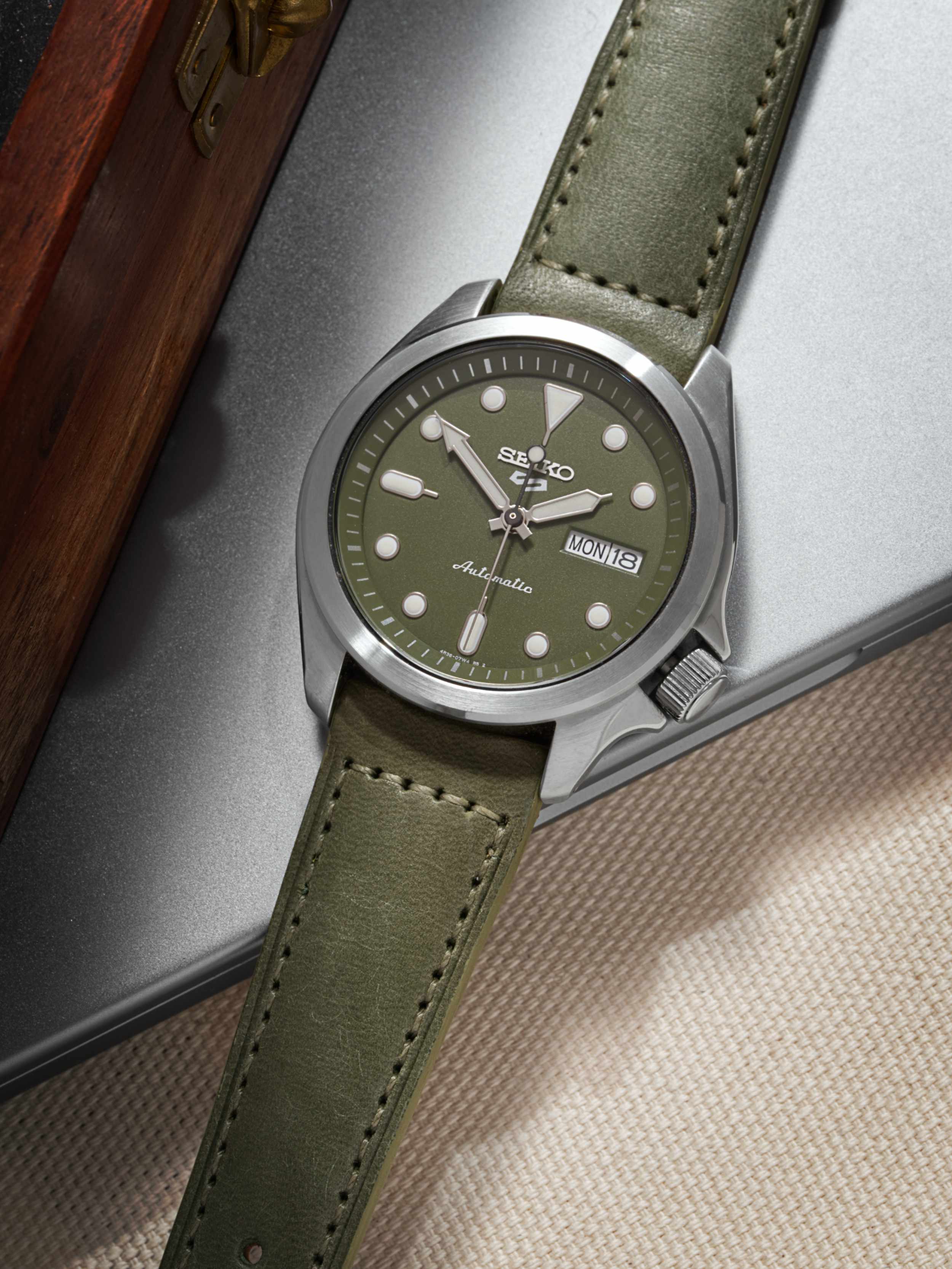 Green Pueblo Leather Strap Seiko SRPE Khaki Dial