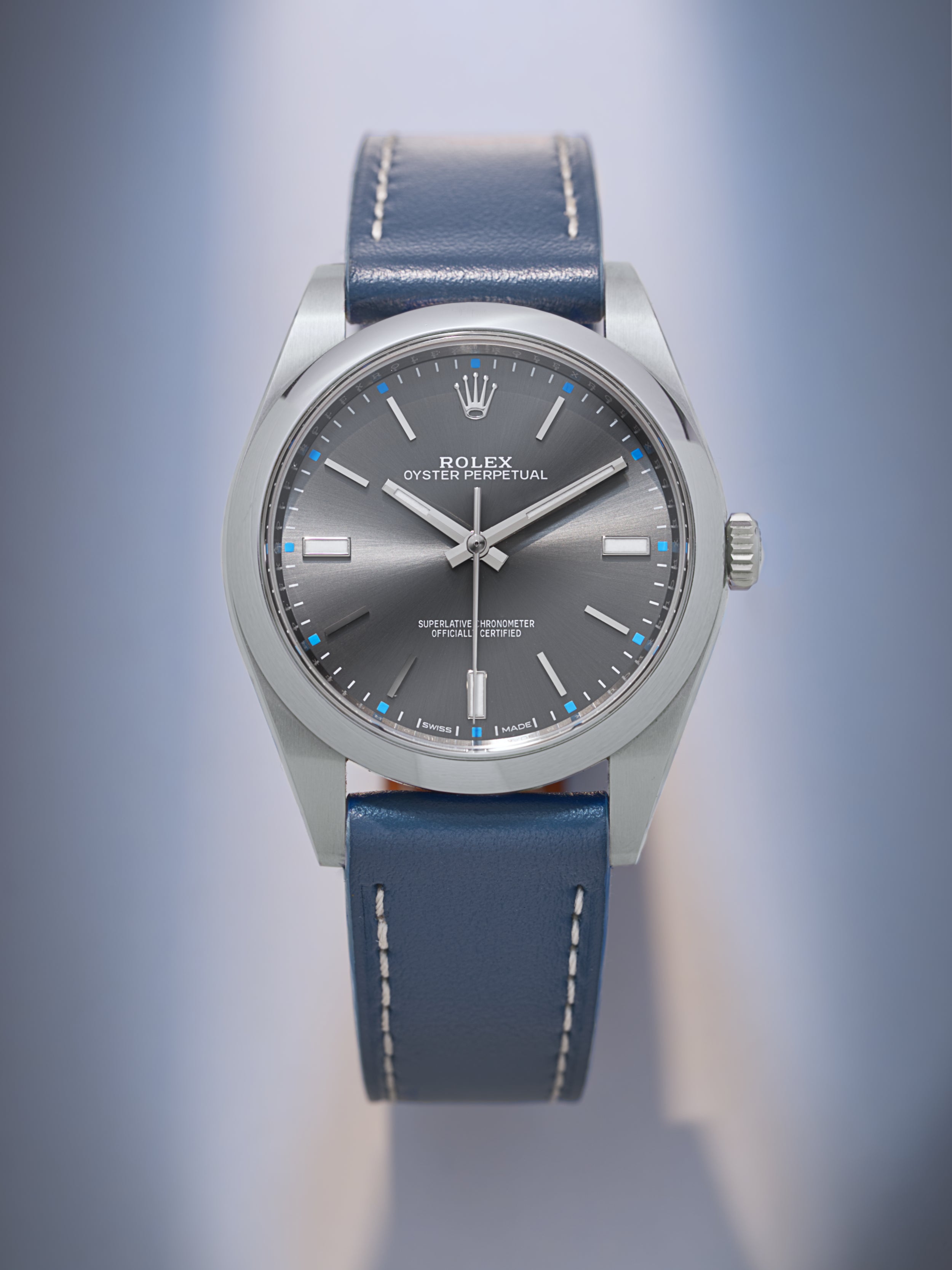 Steel Blue Smooth Calf Watch Strap Rolex Oyster Perpetual