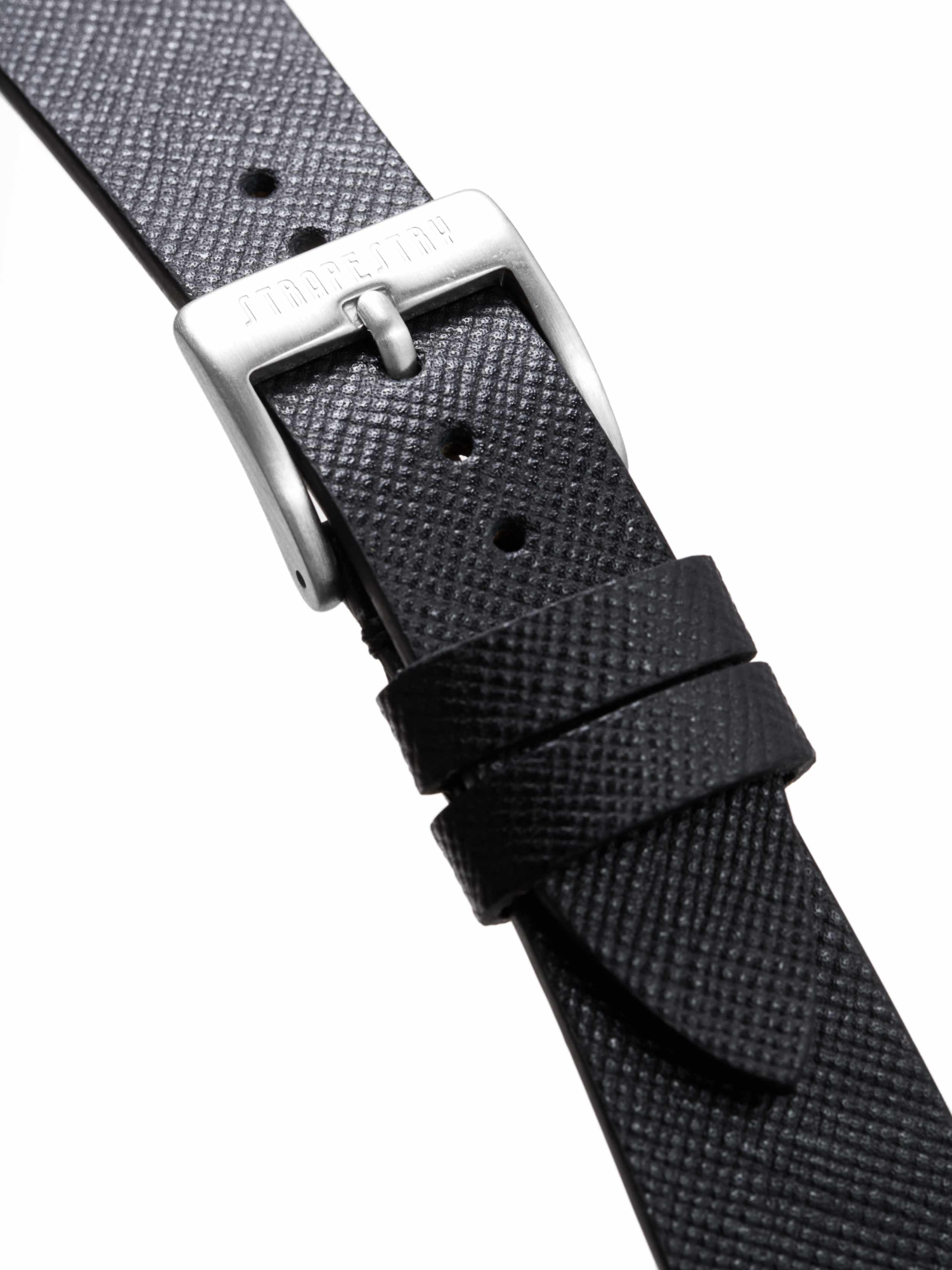 Black Saffiano Watch Strap Buckle Detail