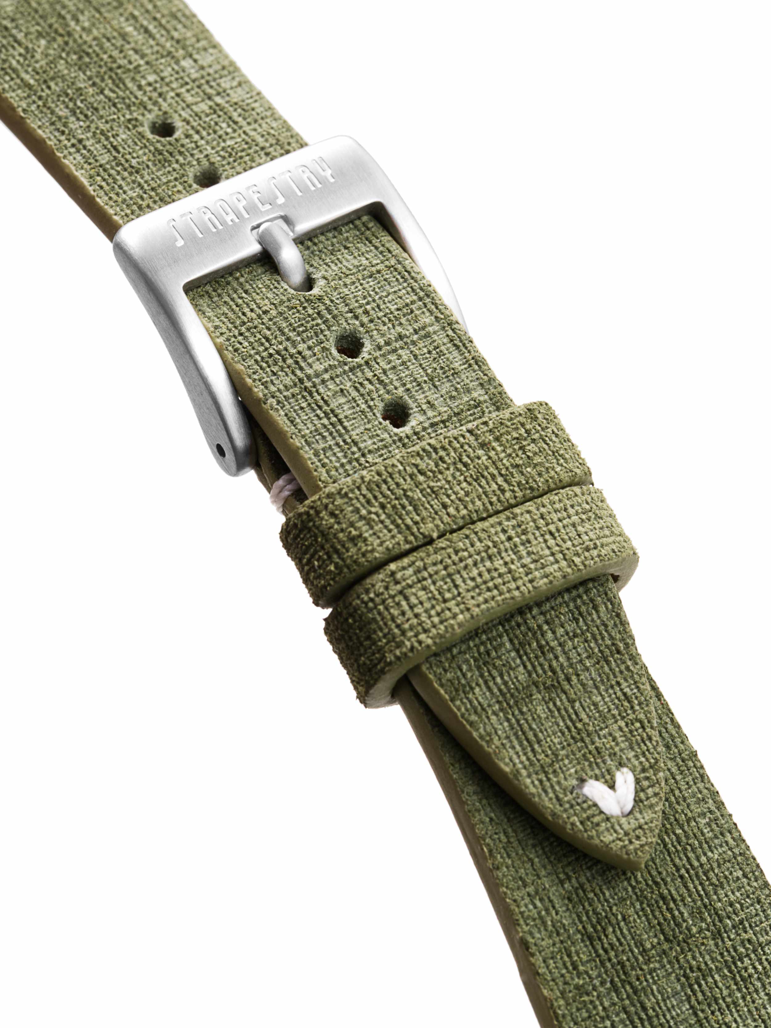 Green Linen Suede Leather Strap Buckle Detail