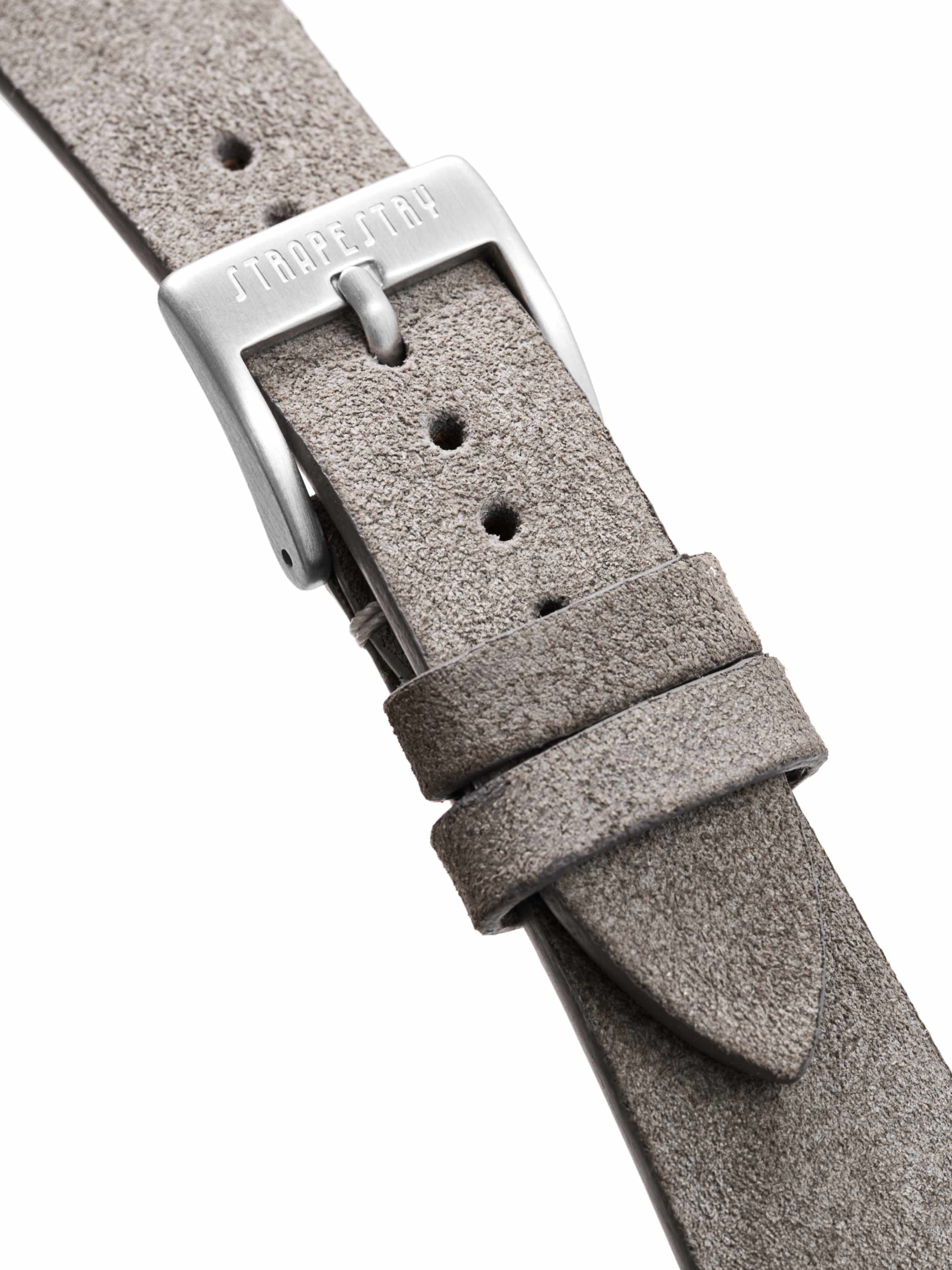 Stone Grey Suede Leather Strap Buckle Detail