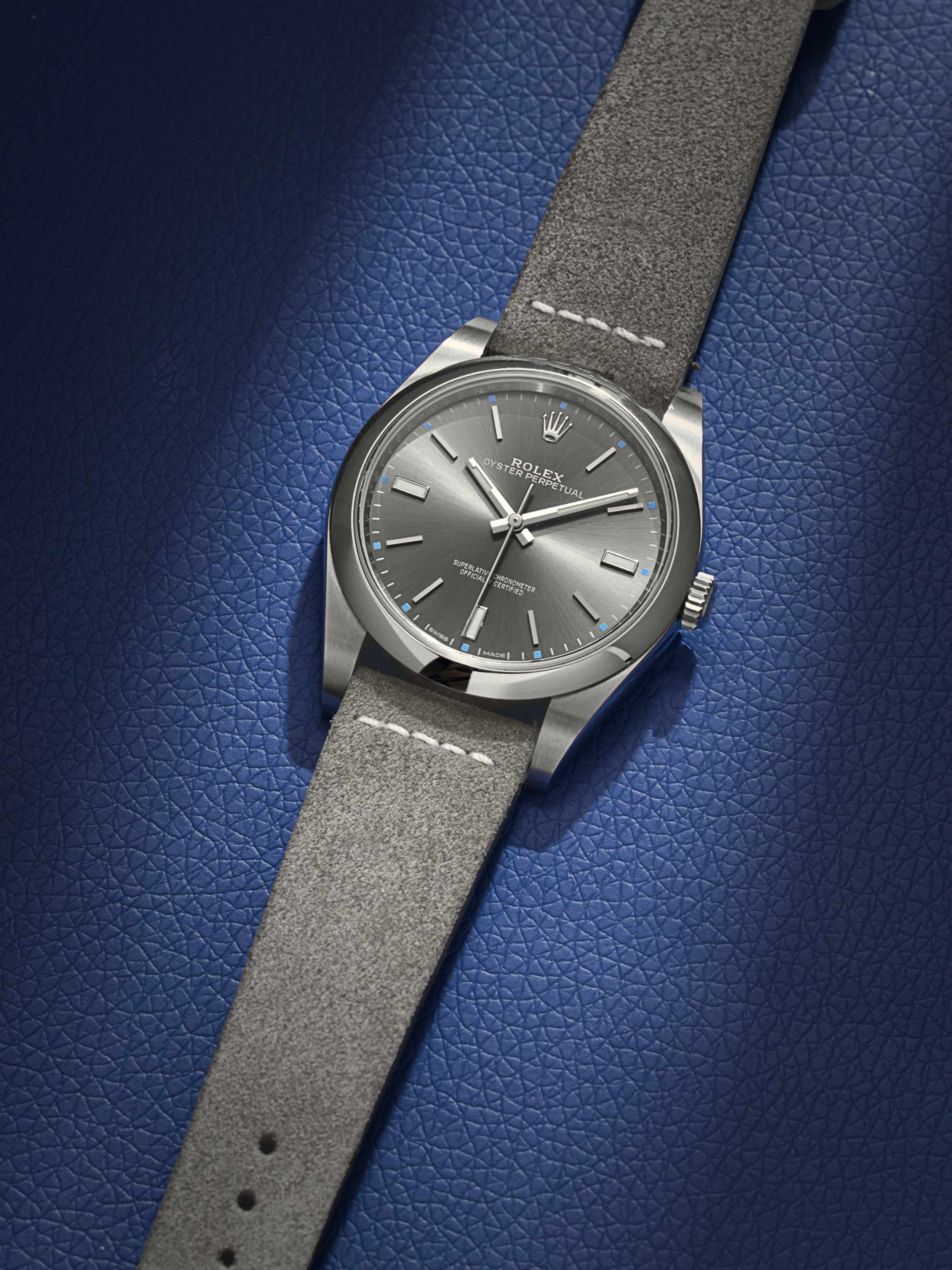 Stone Grey Suede Leather Watch Strap Rolex Oyster Perpetual
