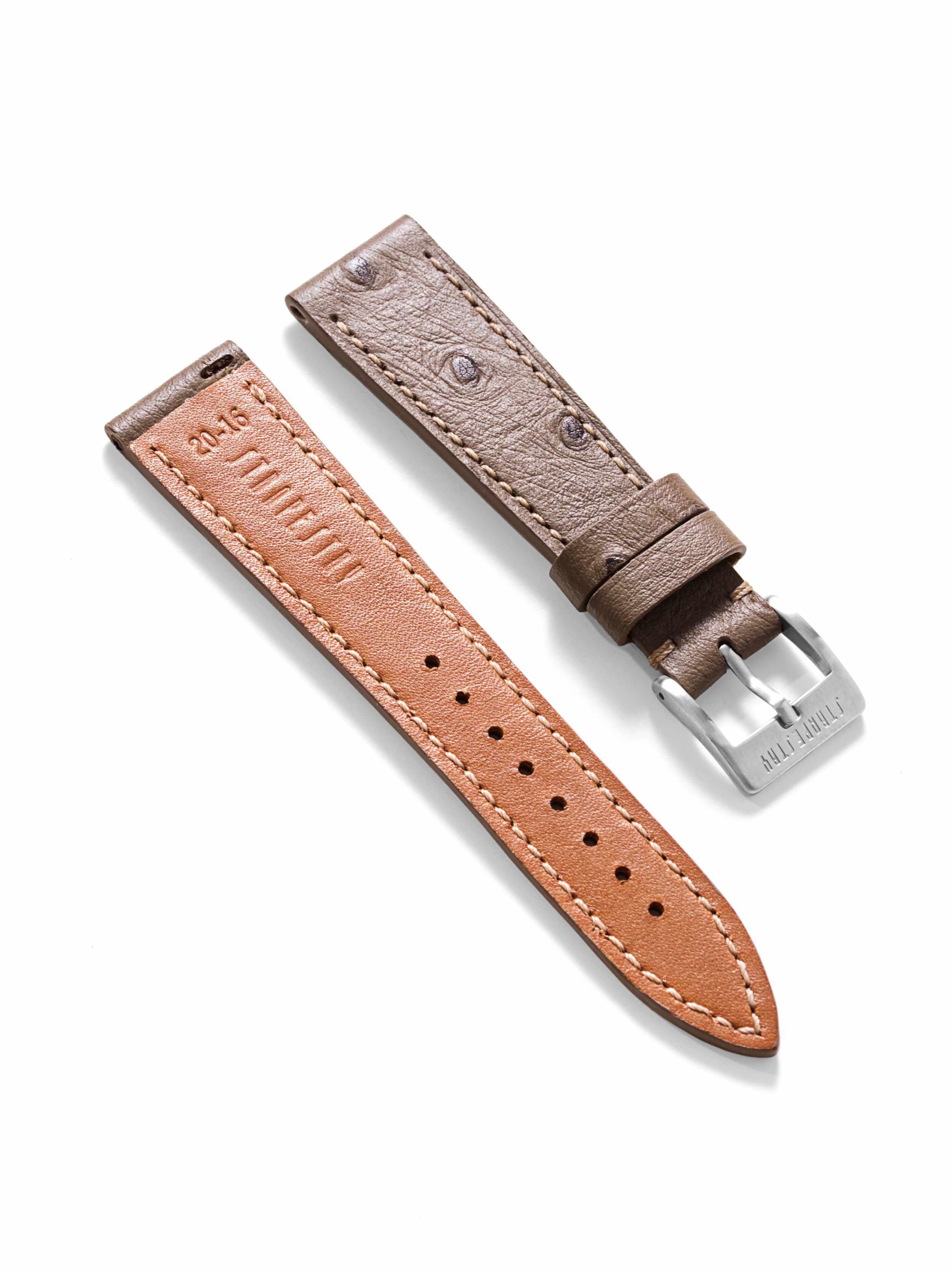 Taupe Ostrich Grain Leather Strap Angle