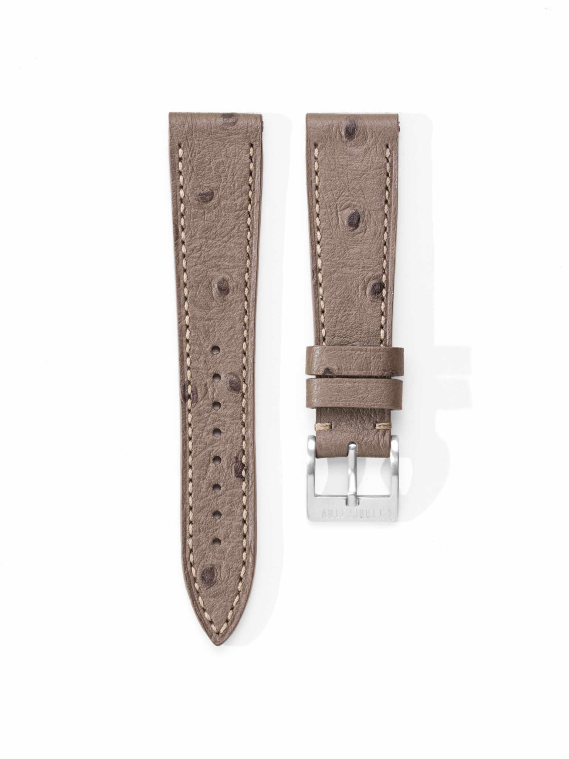 Taupe Ostrich Grain Leather Strap Front