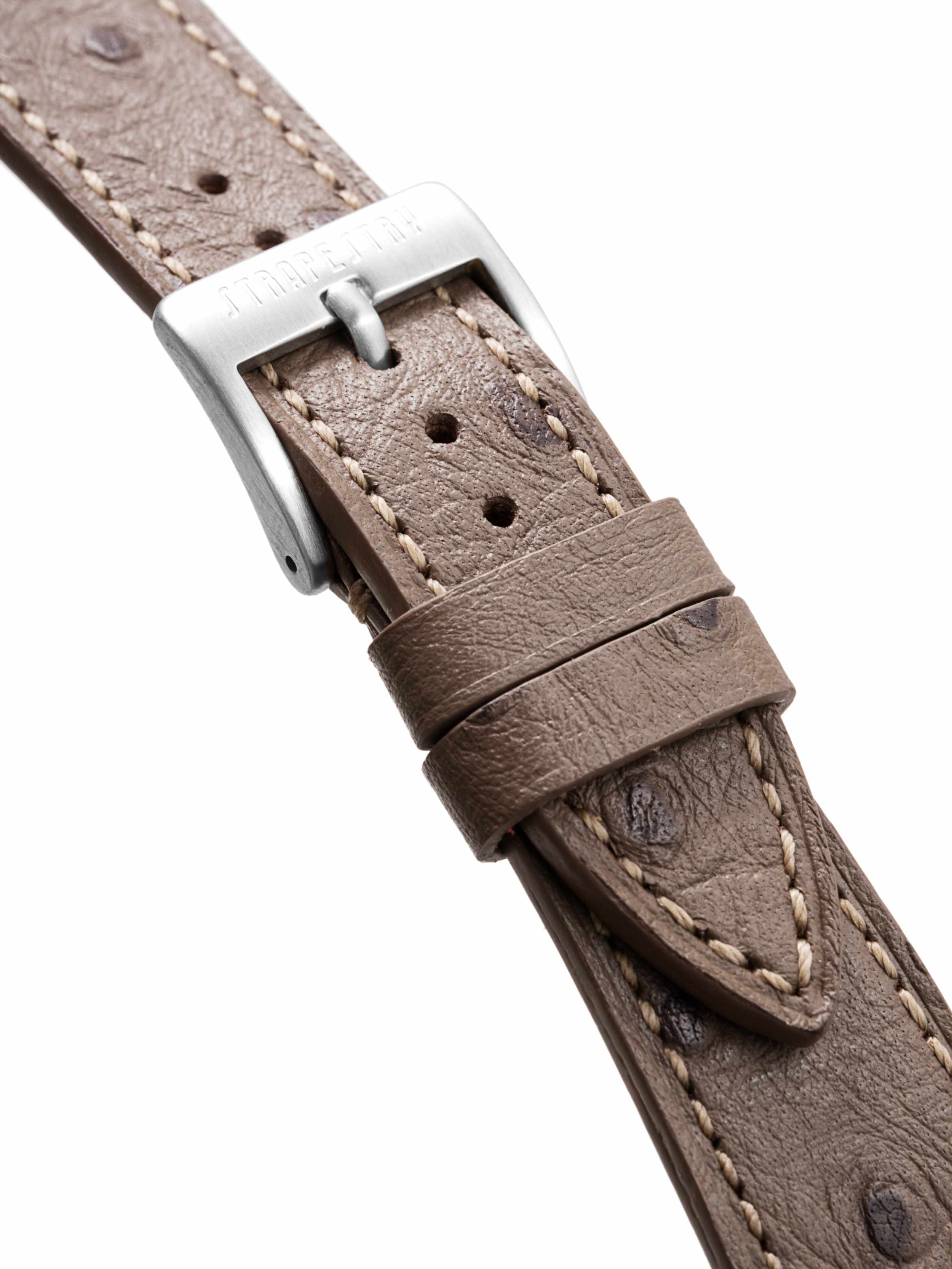 Taupe Ostrich Grain Leather Strap Buckle Detail