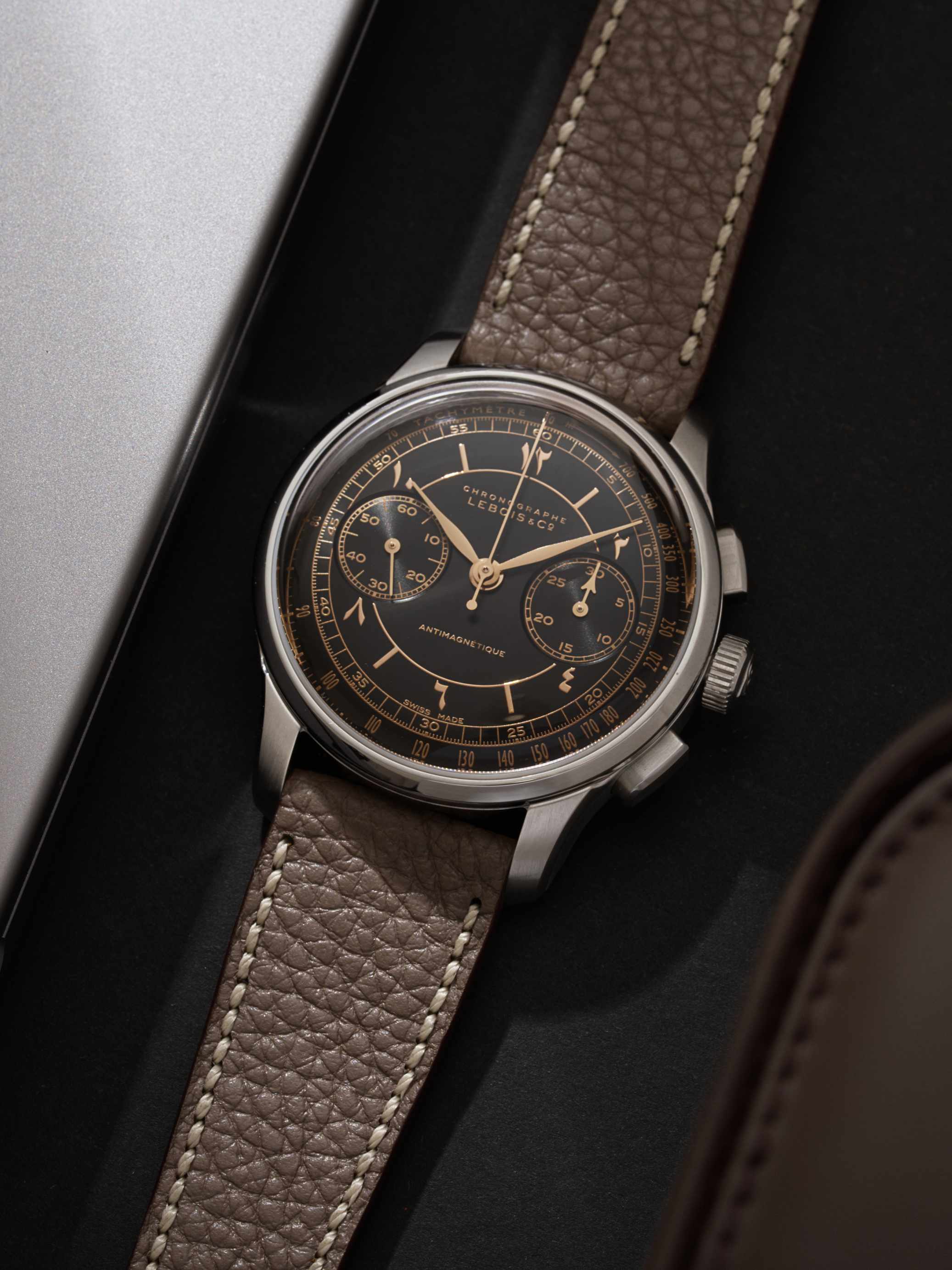 Taupe Togo Watch Strap Lebois Chronograph