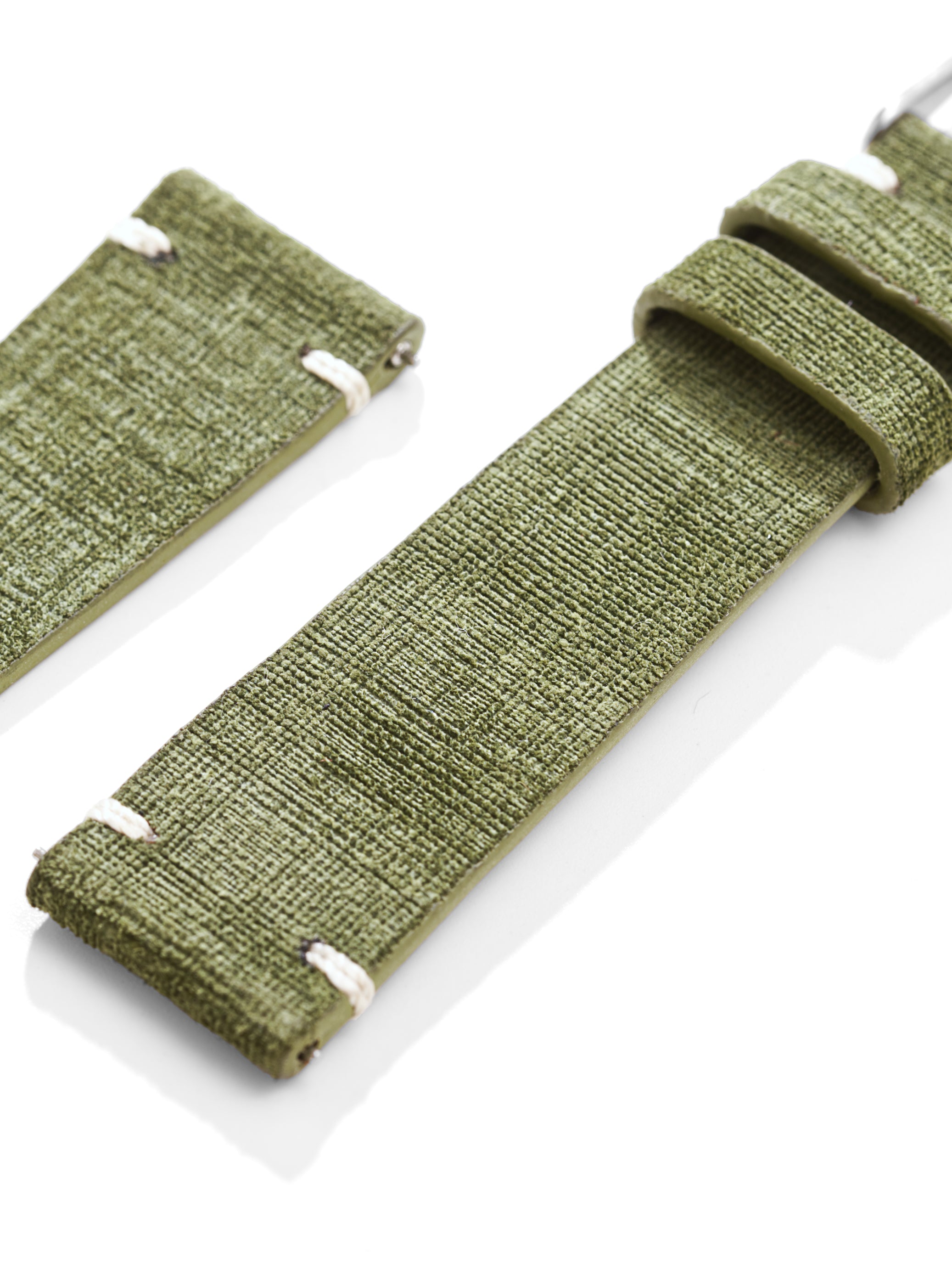 Green Linen Suede Leather Strap Close Angle