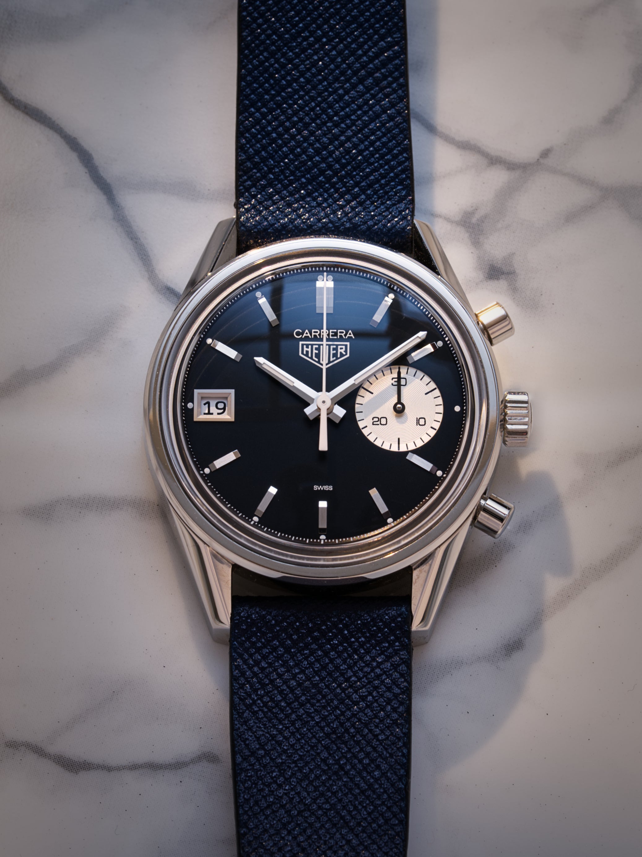 Blue Saffiano Leather Strap Heuer Carrera