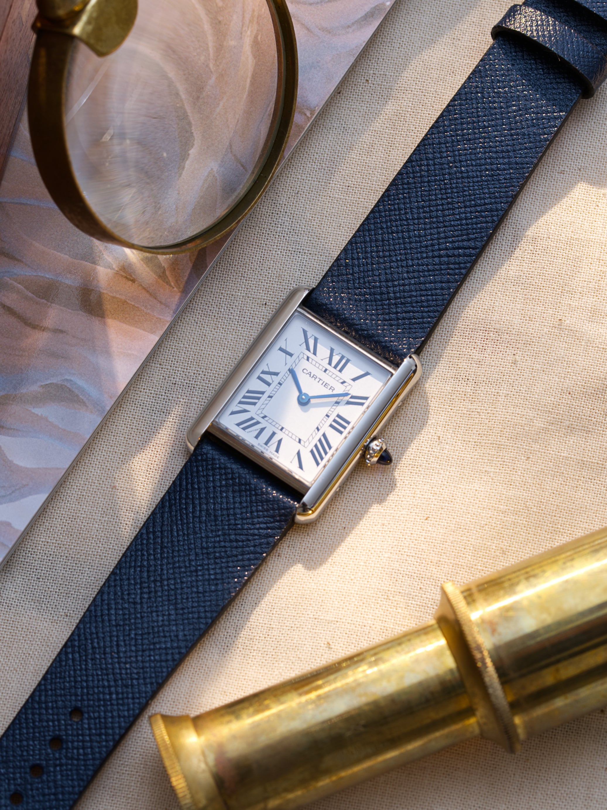 Blue Saffiano Watch Strap Cartier Tank