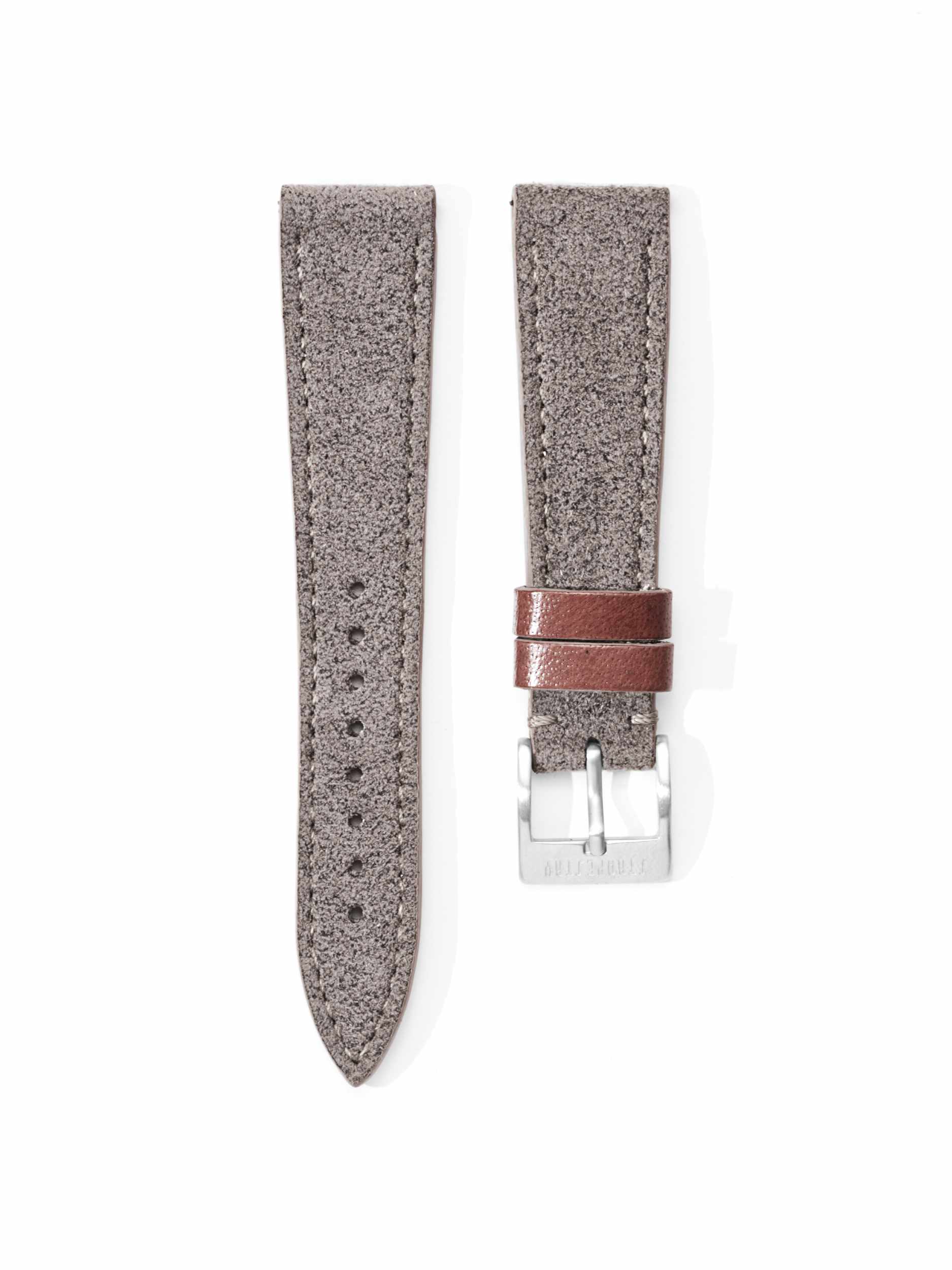 Grey Silky Suede Leather Strap Front