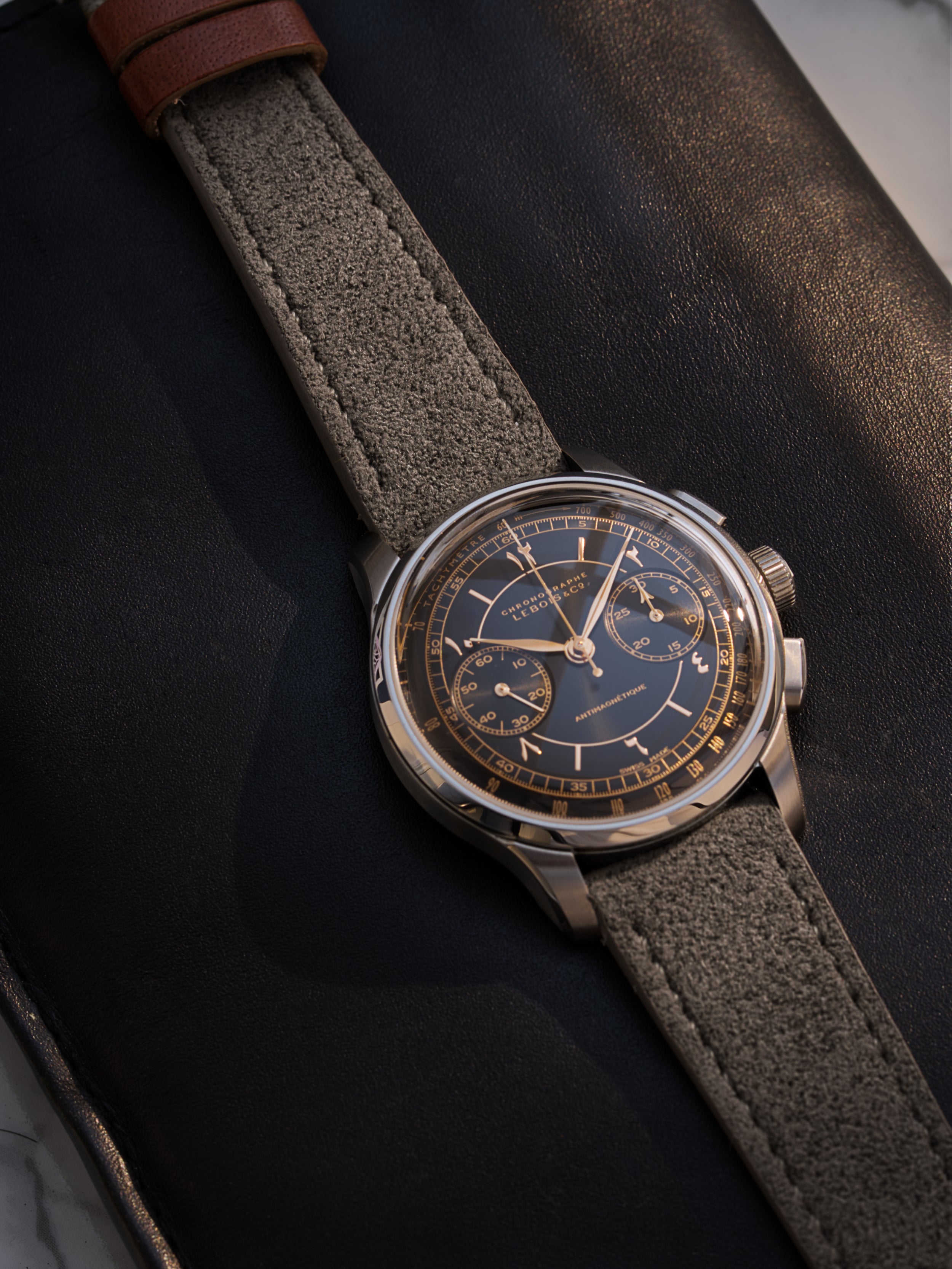 Grey Silky Suede Leather Strap Lebois Chronograph